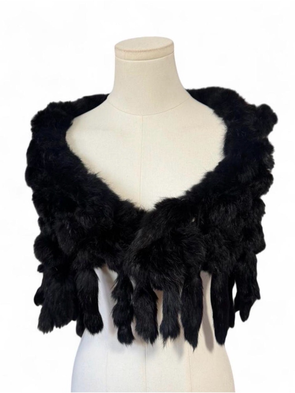 Vintage Angora Rabbit Fur Pom Pom Shoulder Wrap